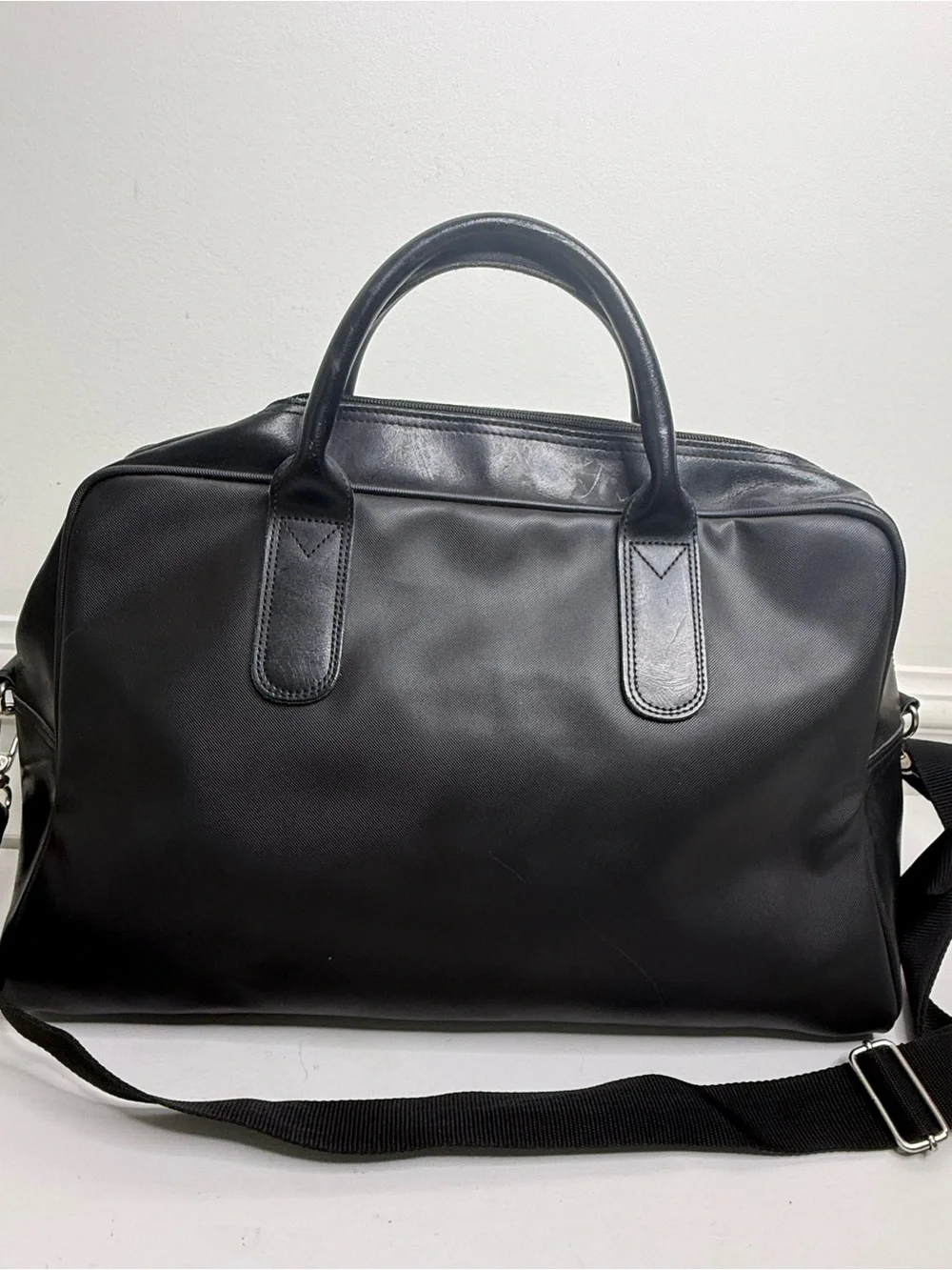 Circa Black Leather Duffel Bag for Men